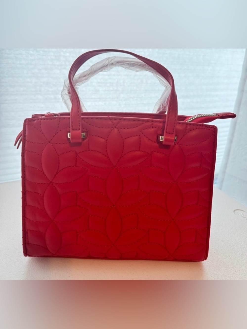 Draper James RSVP Quilted Mini Tote Crossbody Lipstick Red Faux Leather Bag